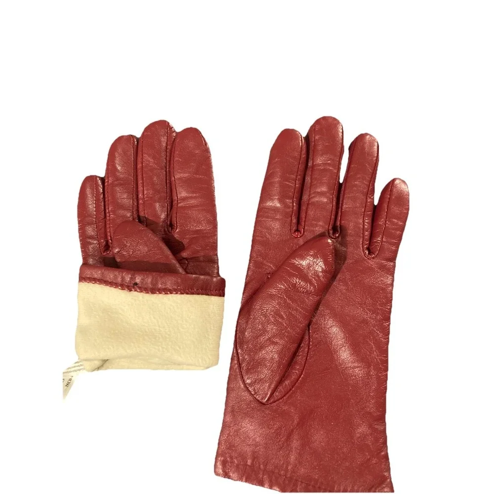 ARIS Red Genuine‎ Leather Lined Women's Wrist Gloves Size 7.5 Style 880K5